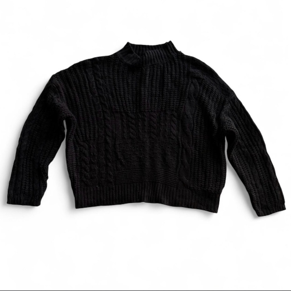 Time and Tru Black Cable Knit Mock Neck Sweater Girls XL 16/18
